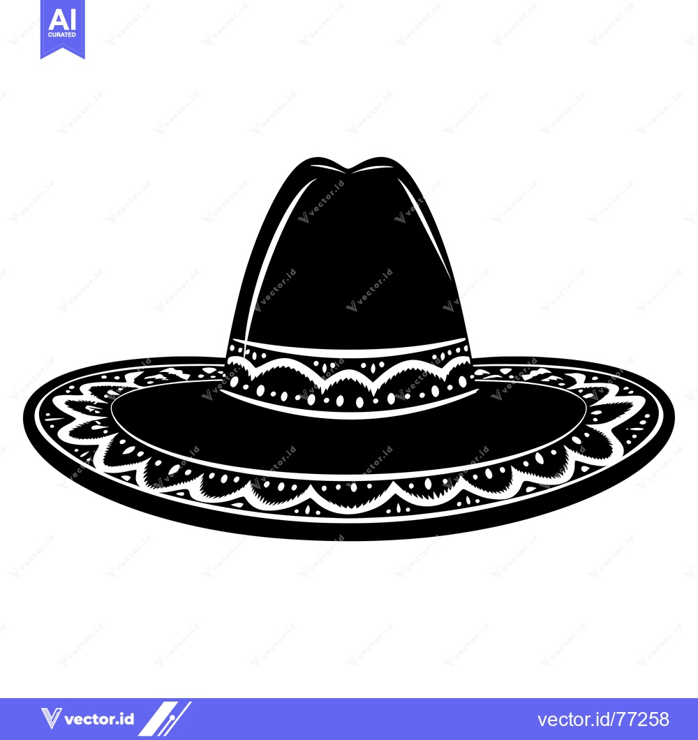 Premium Vector dari A Black and White Illustration of a Traditional Mexican Sombrero Hat