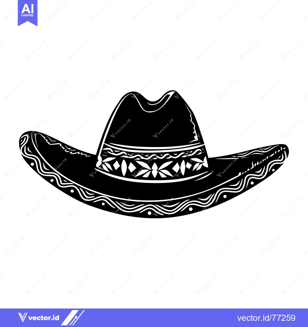 Premium Vector of Black and White Illustration of a Sombrero