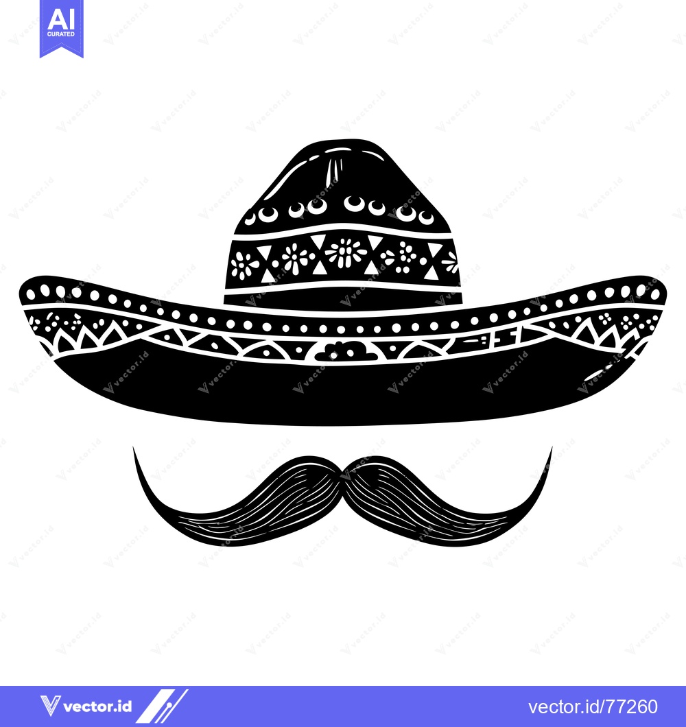 Premium Vector of Black and White Illustration of a Sombrero and Mustache