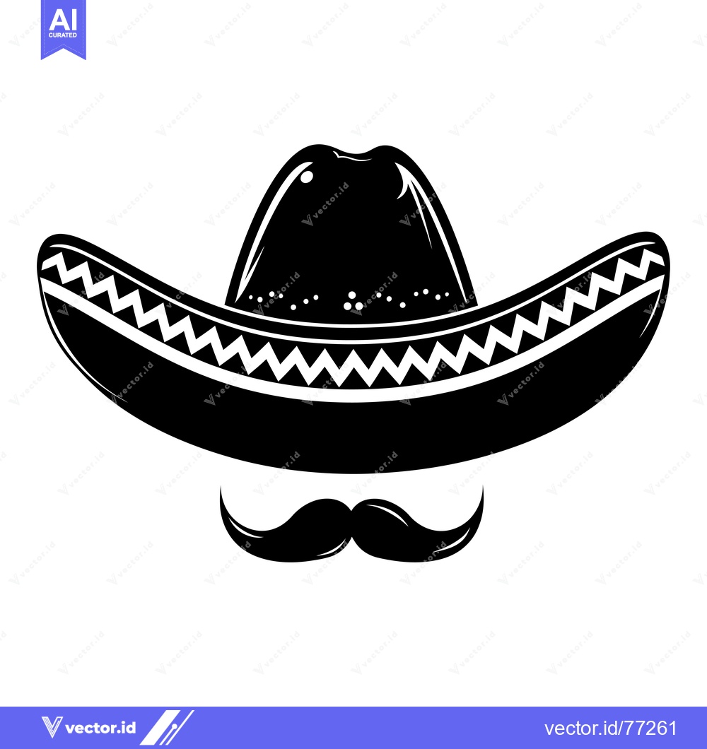 Premium Vector of Black and white illustration of a sombrero and a mustache