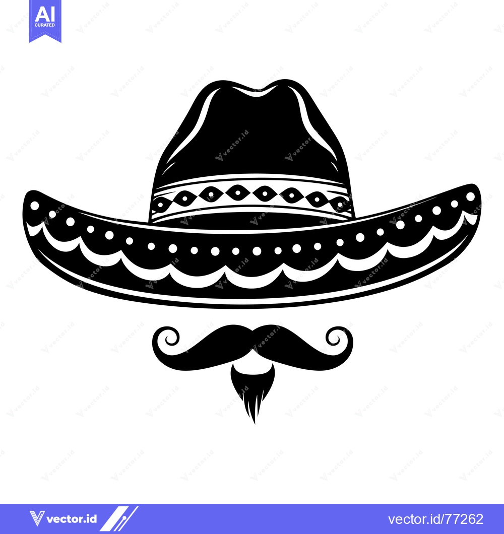 Premium Vector dari Black and White Illustration of a Sombrero and Mustache
