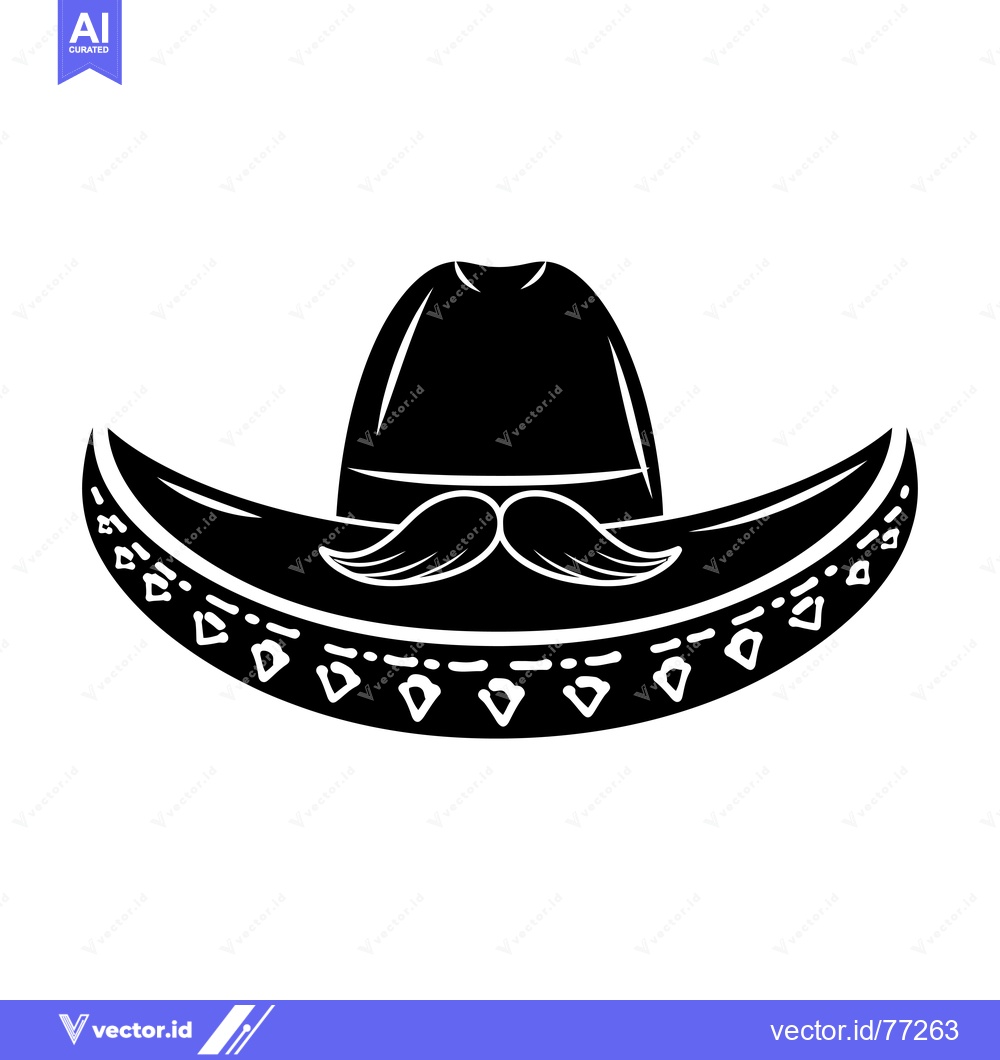 Premium Vector dari Black and White Silhouette of a Sombrero with a Mustache