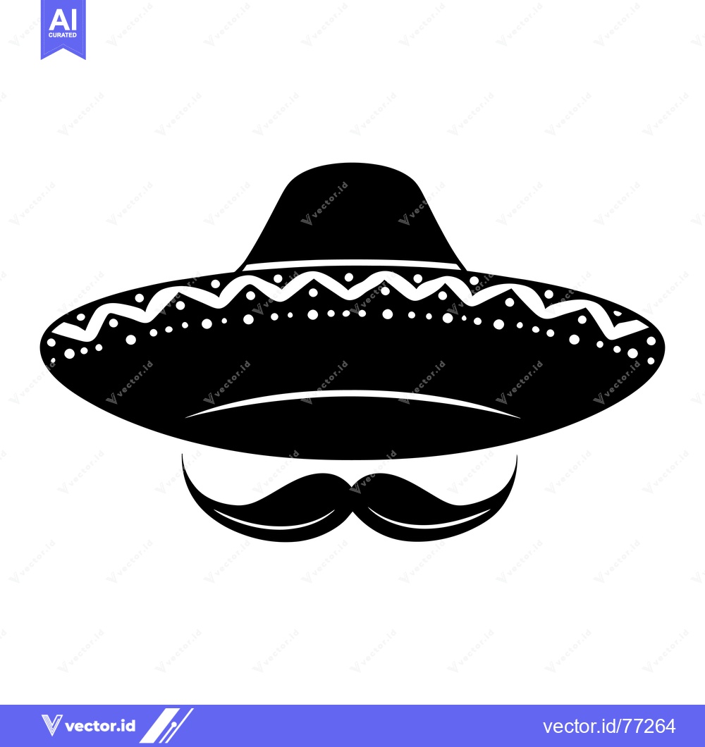 Premium Vector dari Black and White Silhouette of a Sombrero and Mustache