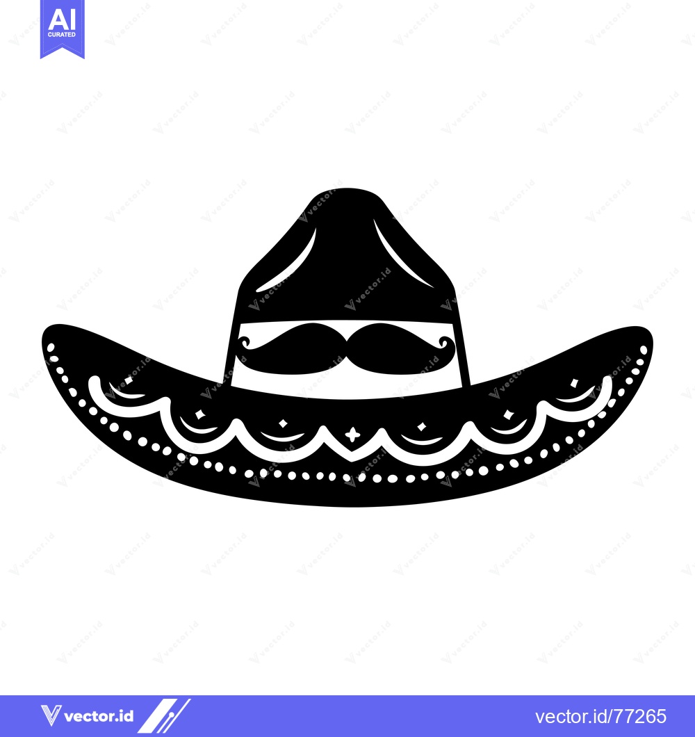 Premium Vector of Black and White Illustration of a Sombrero with Mustache