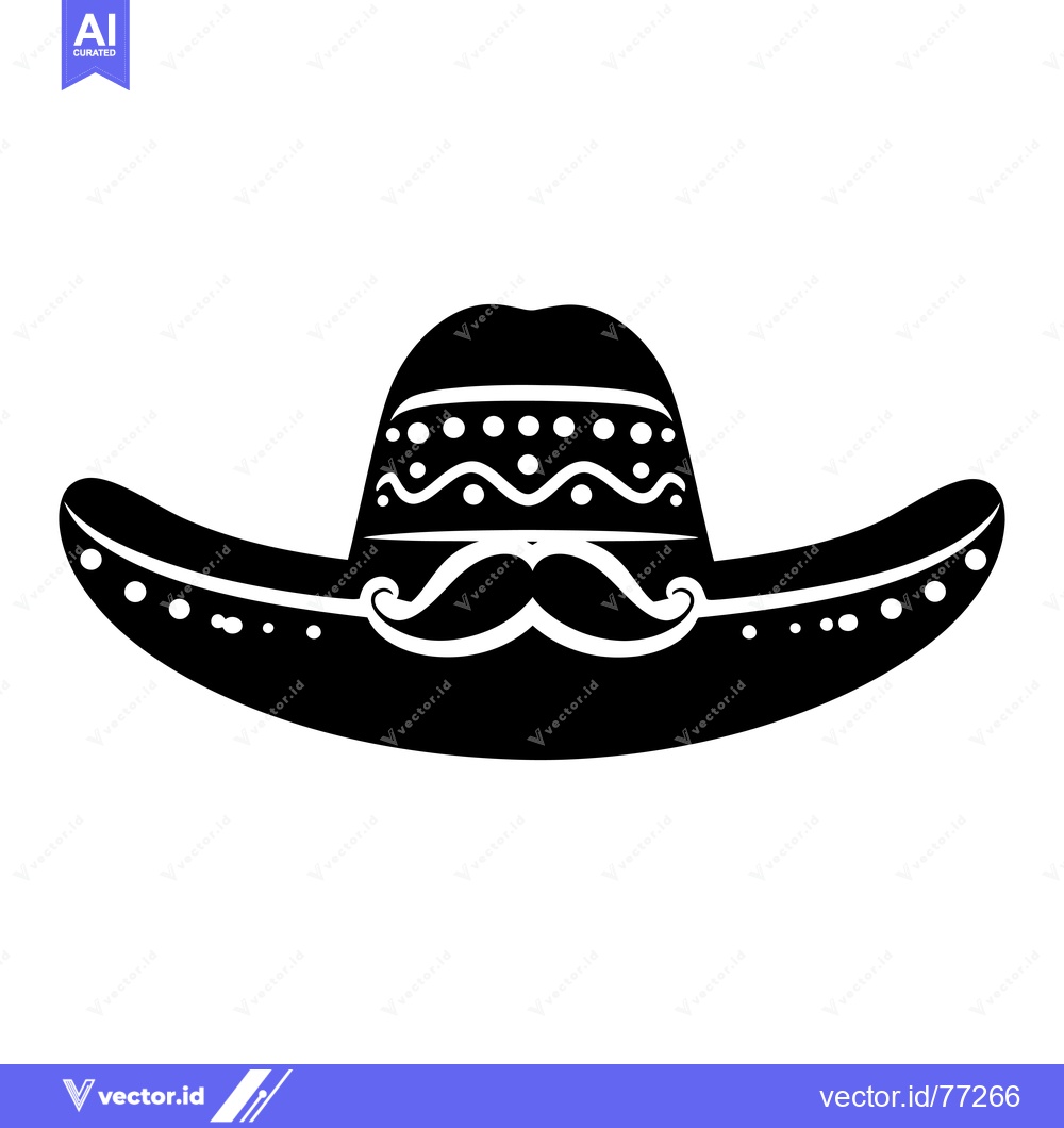 Premium Vector dari Black and White Illustration of a Sombrero with a Mustache