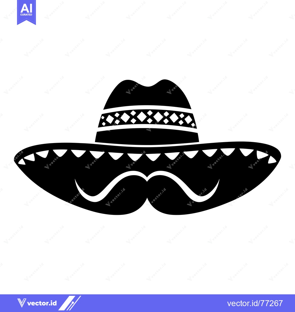 Premium Vector of Black and White Silhouette of a Sombrero and Mustache