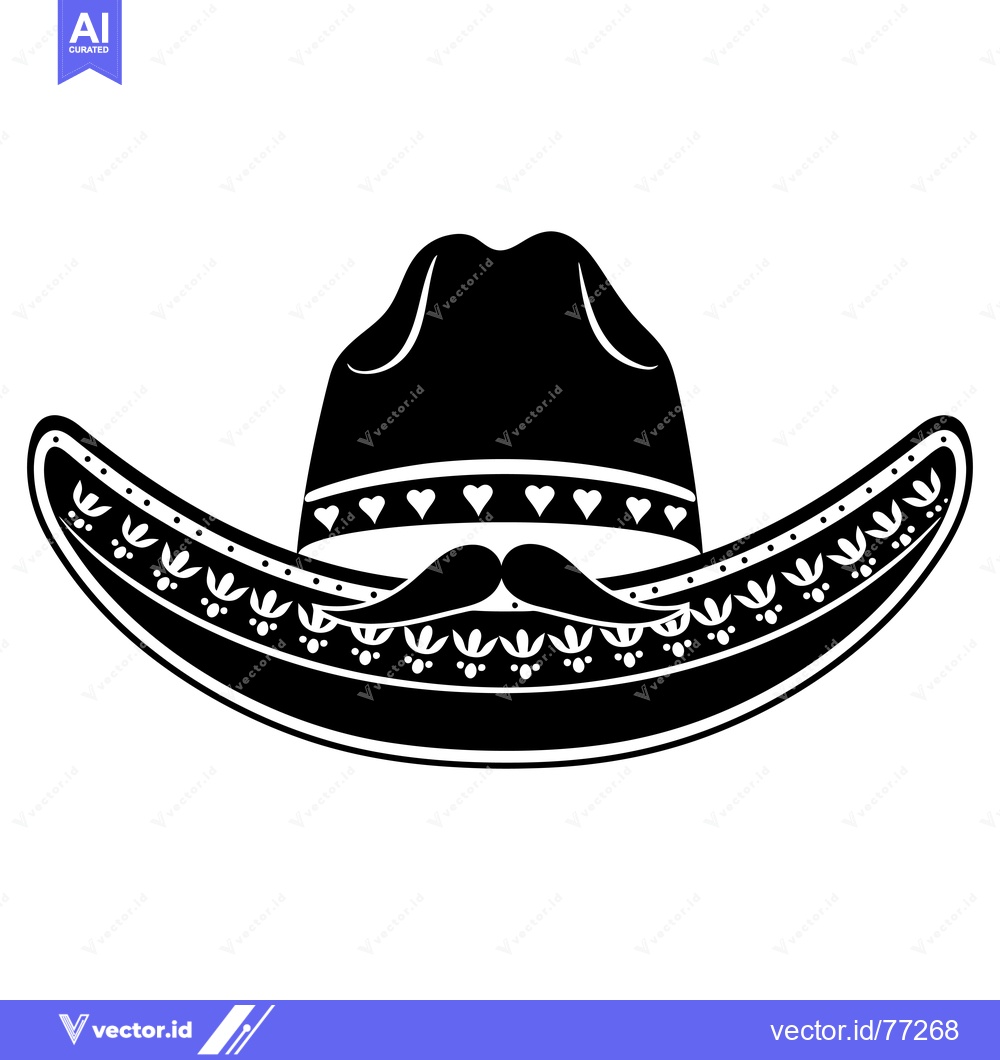 Premium Vector dari Black and White Illustration of a Sombrero with a Mustache