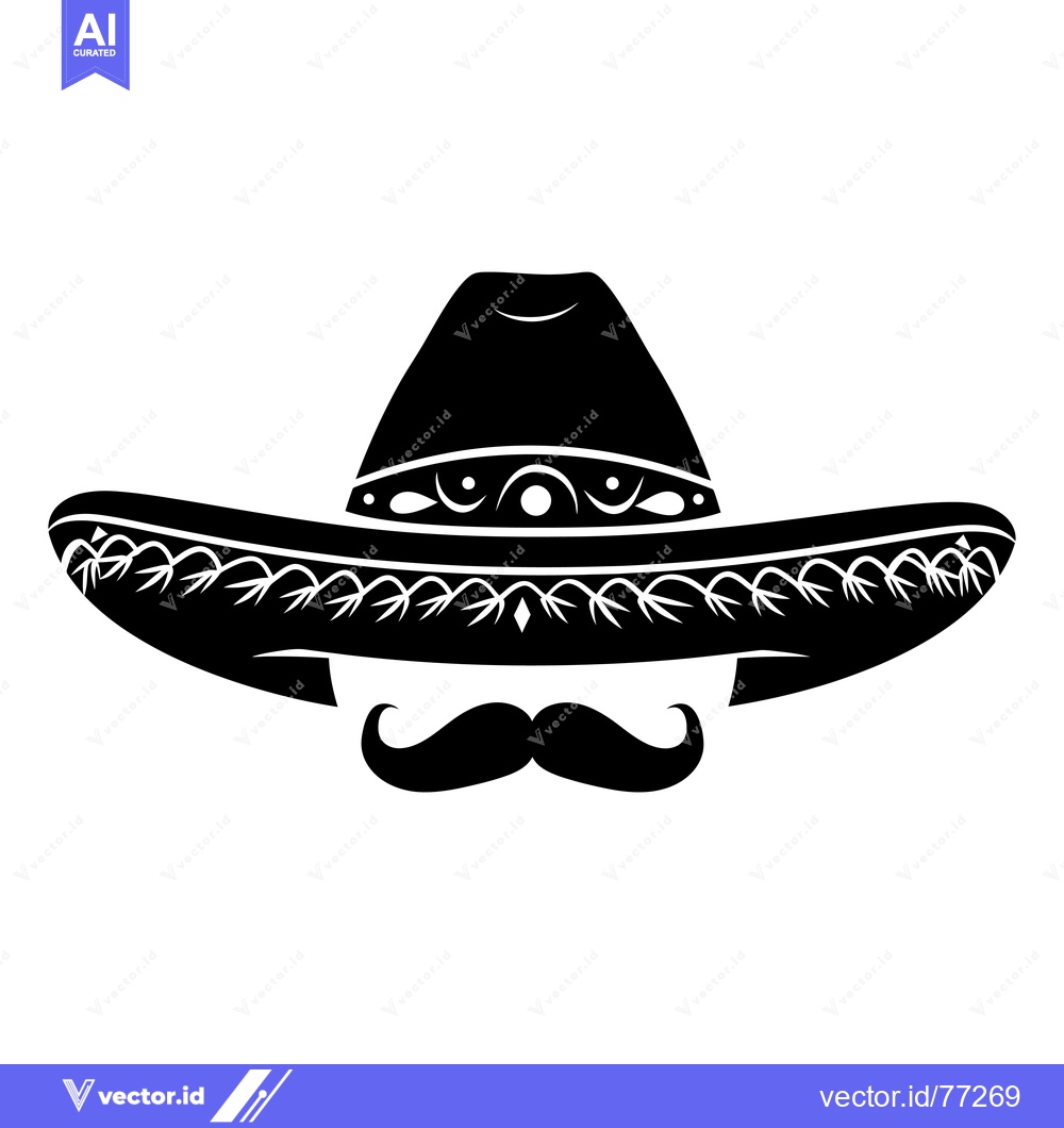 Premium Vector dari Black and White Silhouette of a Man Wearing a Sombrero and Mustache