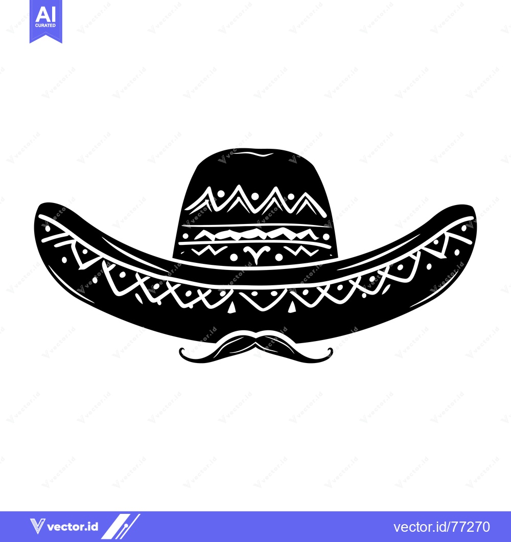 Premium Vector dari Black and White Sombrero with Mustache