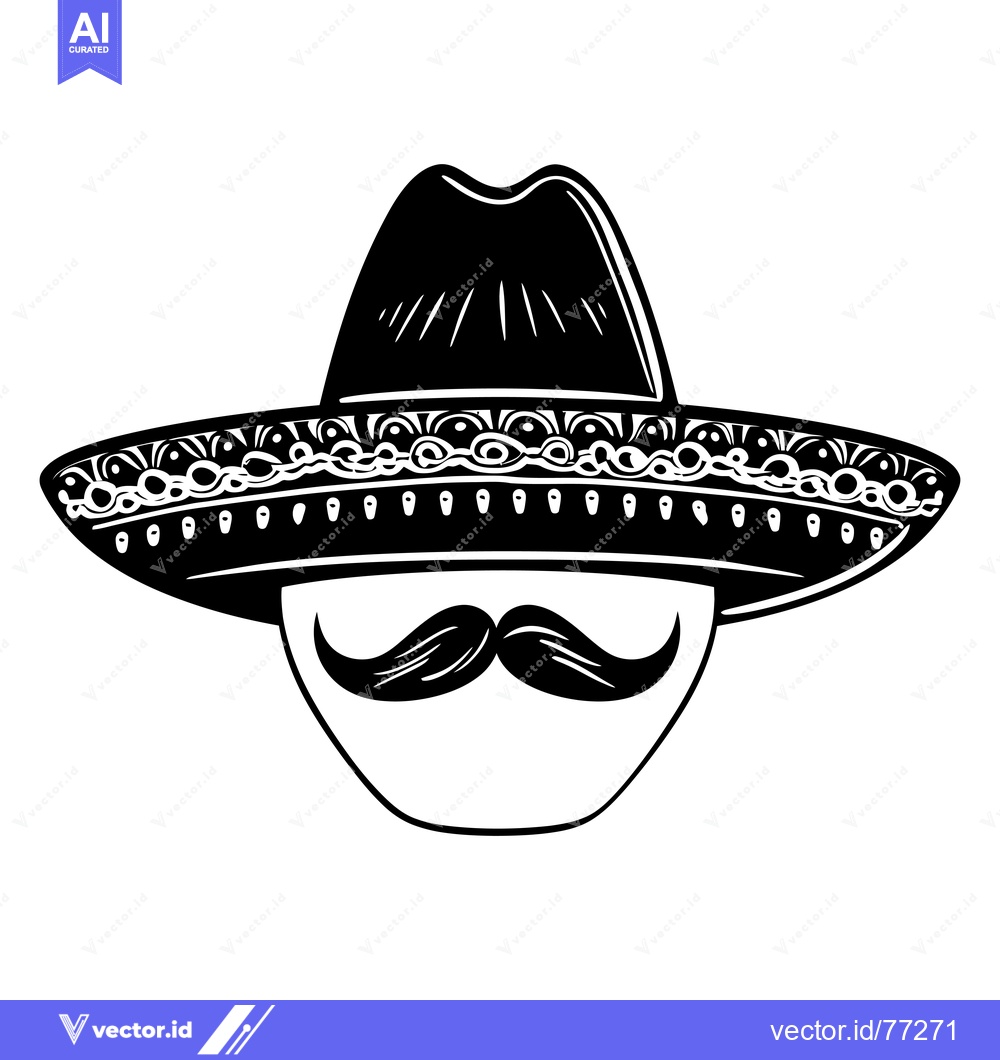 Premium Vector of Black and White Illustration of a Man Wearing a Sombrero