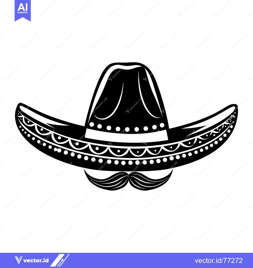 Premium Vector dari Black and White Sombrero with Mustache Illustration