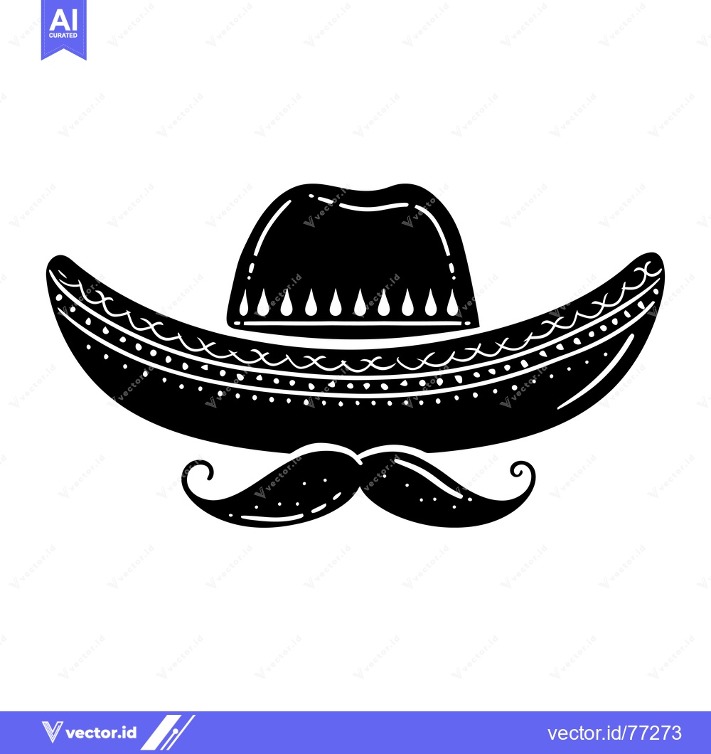 Premium Vector of Black and White Silhouette of a Sombrero and Mustache