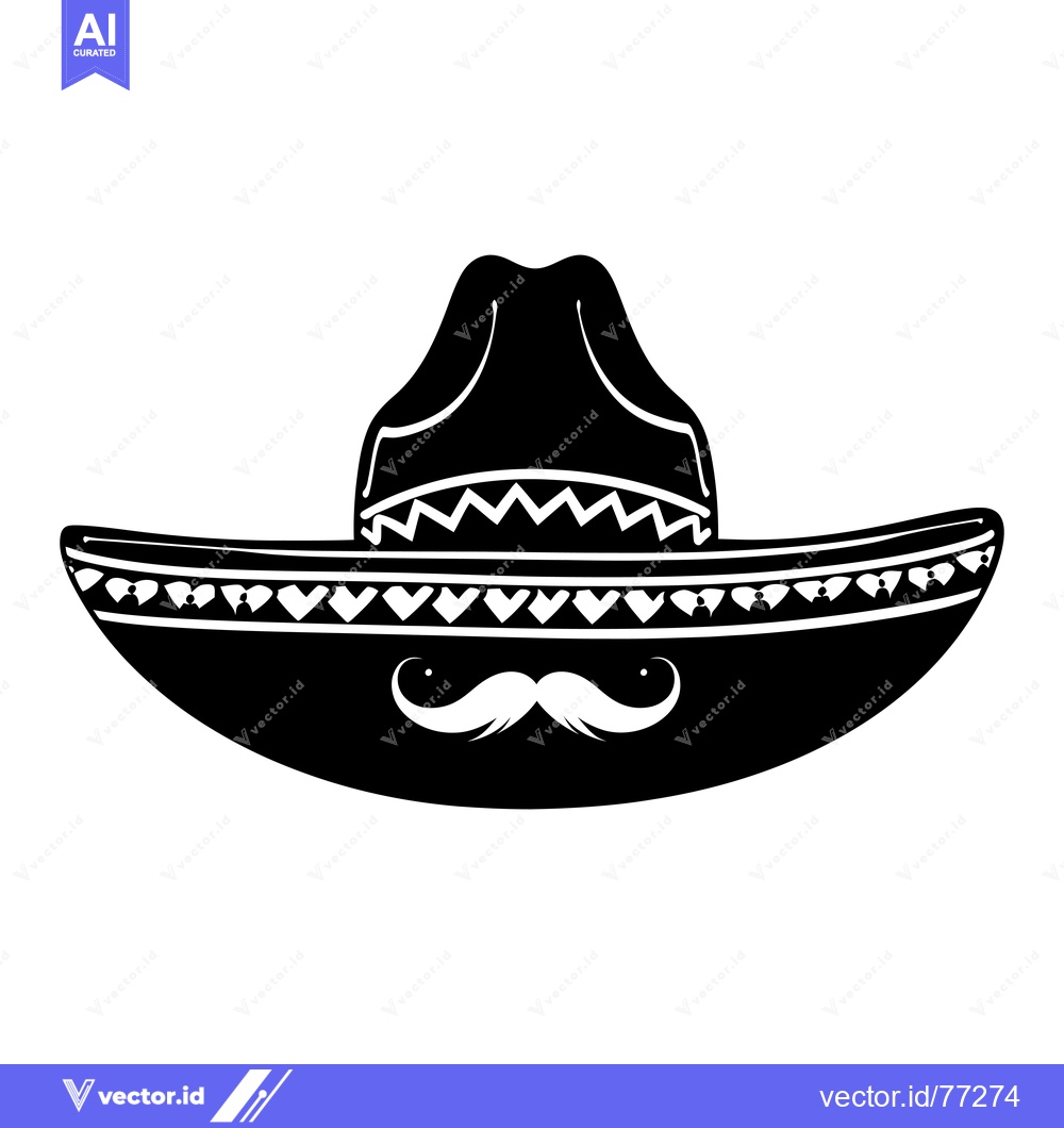 Premium Vector of Black and White Silhouette of a Sombrero with a Mustache