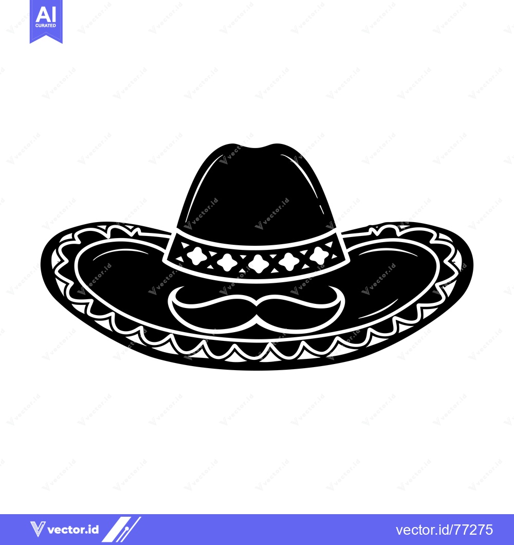 Premium Vector of Black and White Silhouette of a Sombrero with Mustache