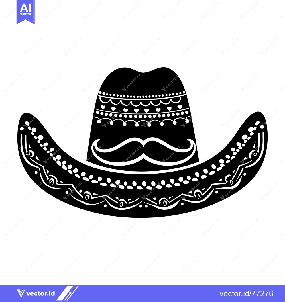 Premium Vector of Black and White Sombrero with Mustache and Decorative Trim