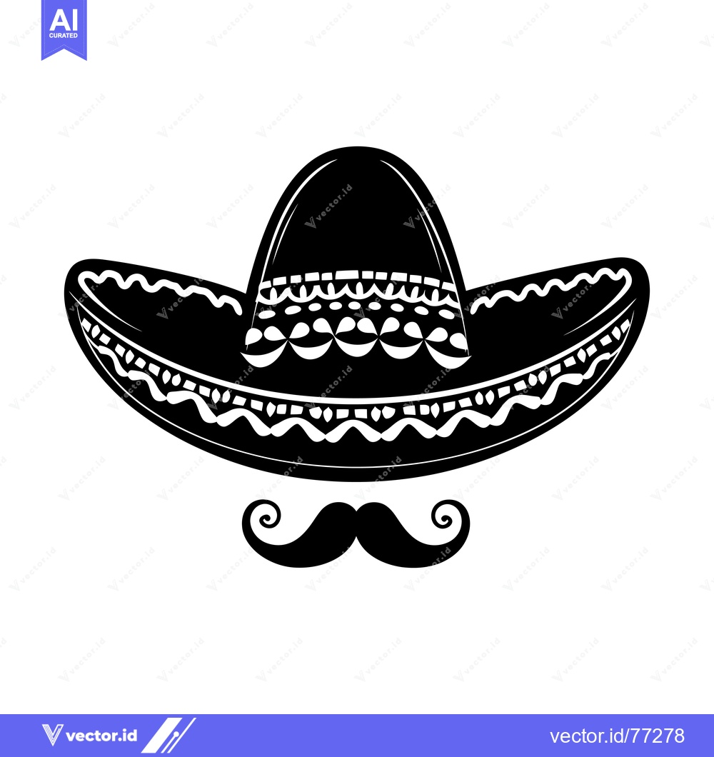 Premium Vector dari Black and White Illustration of a Sombrero and Mustache