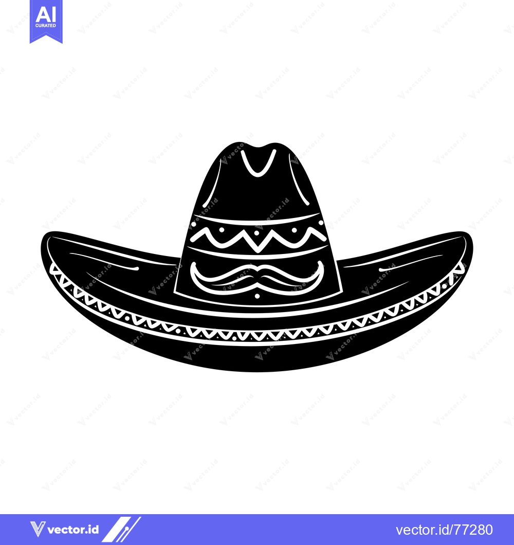 Premium Vector dari Black and White Illustration of a Sombrero with a Mustache