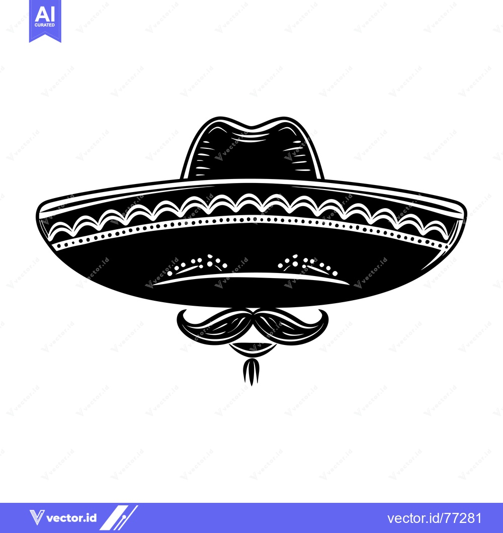 Premium Vector dari Black and White Silhouette of a Sombrero and Mustache