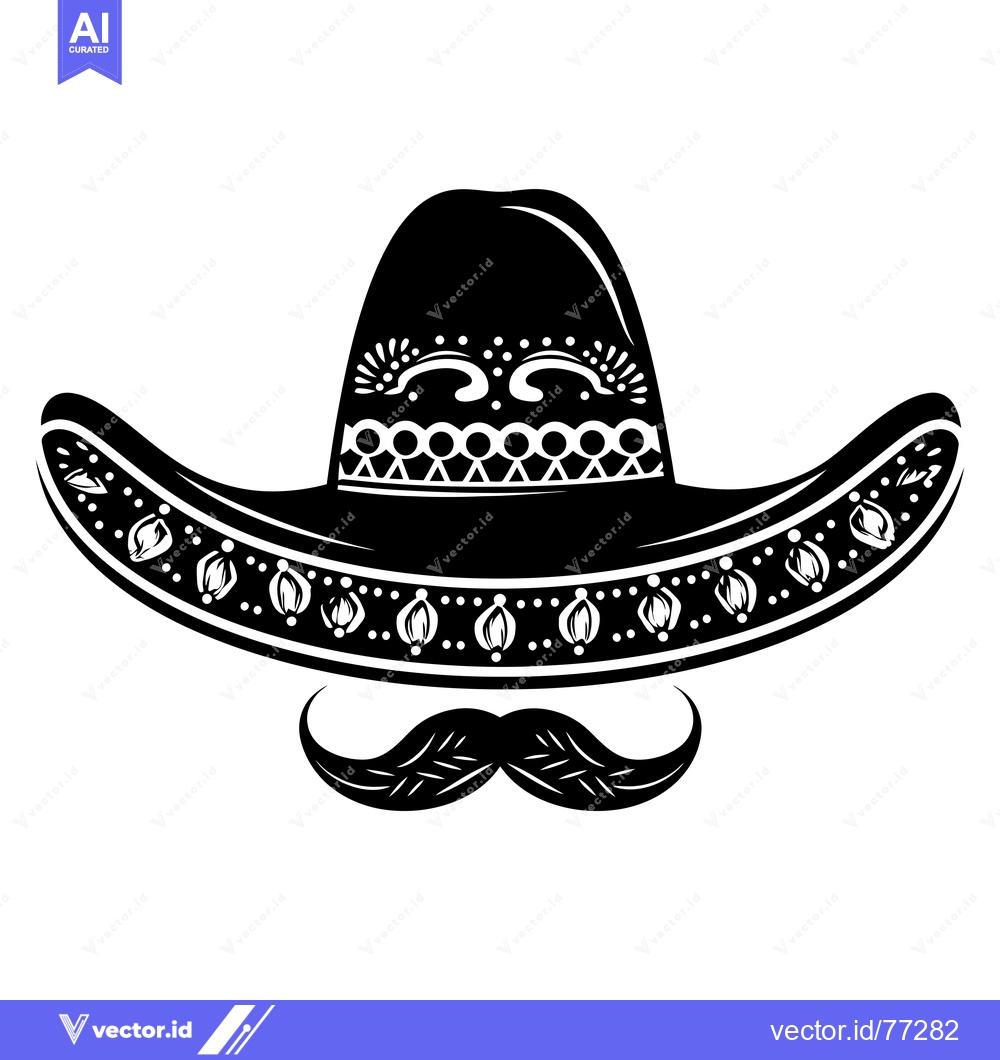 Premium Vector dari Black and White Sombrero with Mustache
