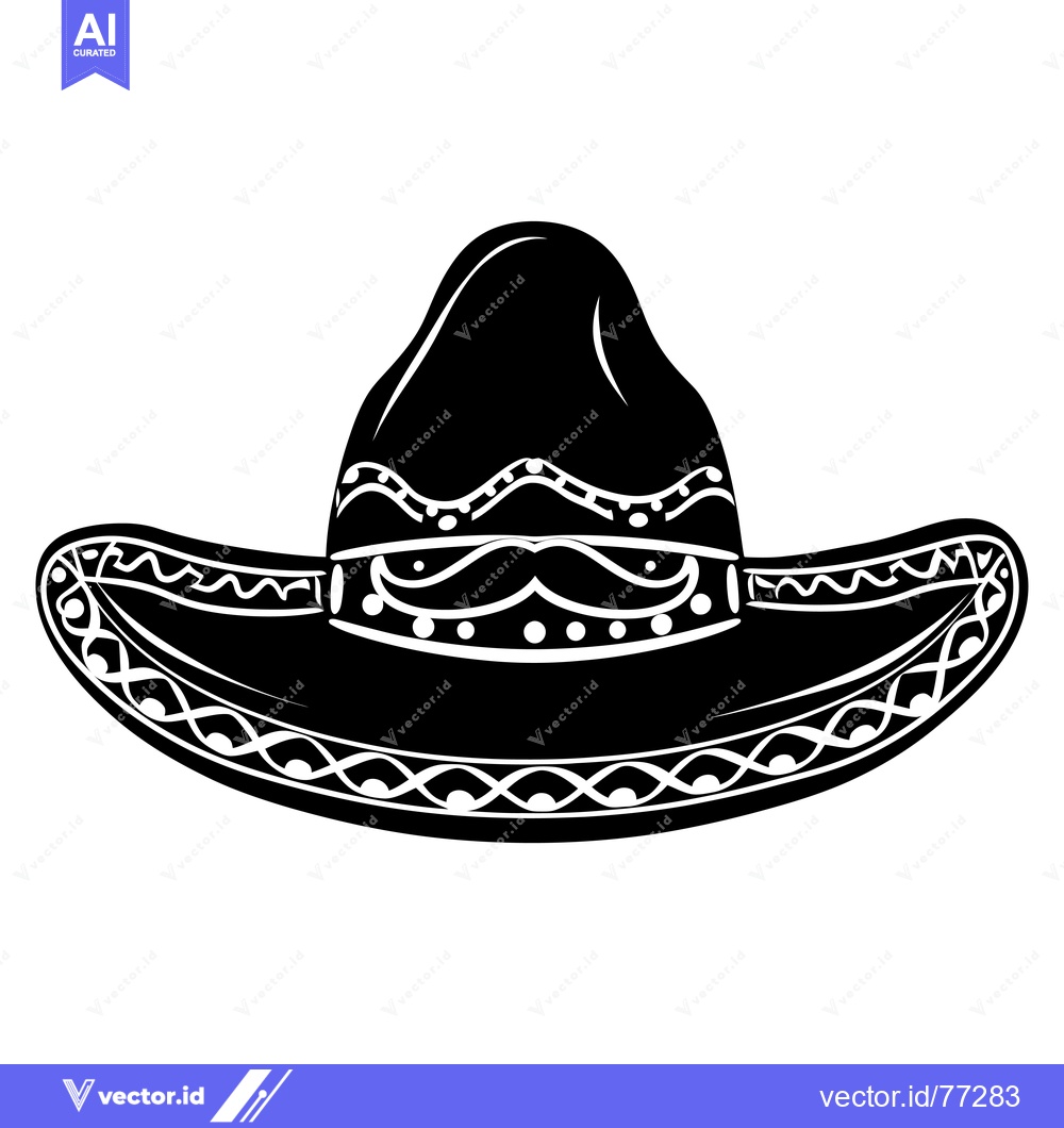 Premium Vector dari Black and White Silhouette of a Sombrero Hat