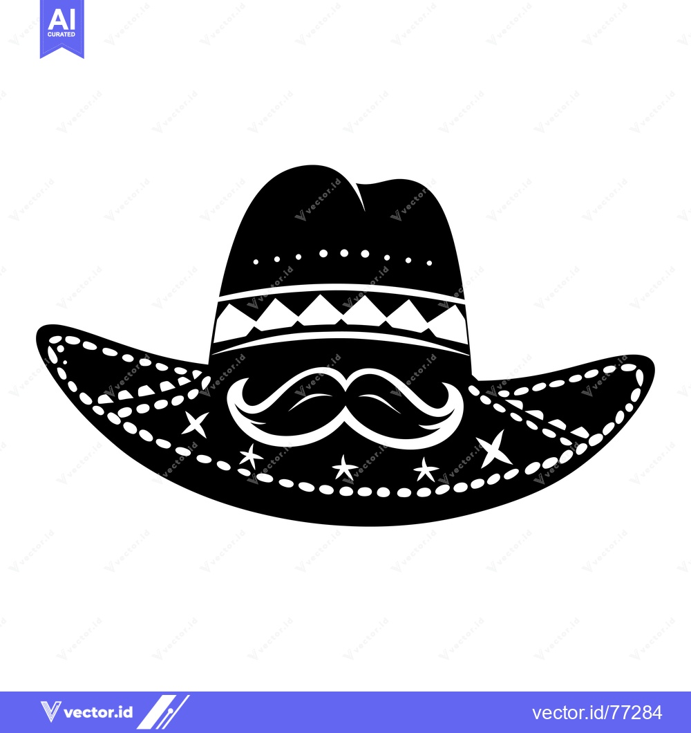 Premium Vector of Black and White Illustration of a Sombrero with a Mustache