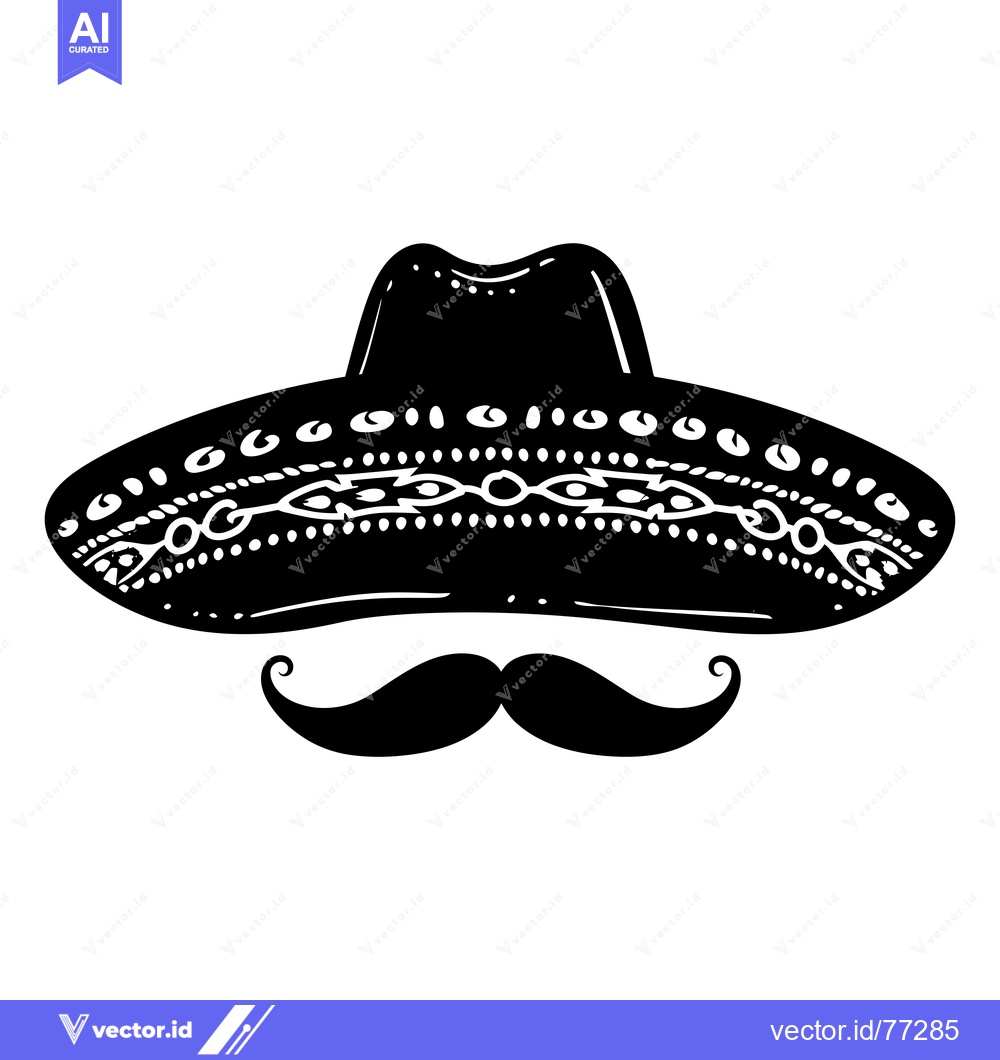 Premium Vector of Black and White Illustration of a Sombrero and Mustache