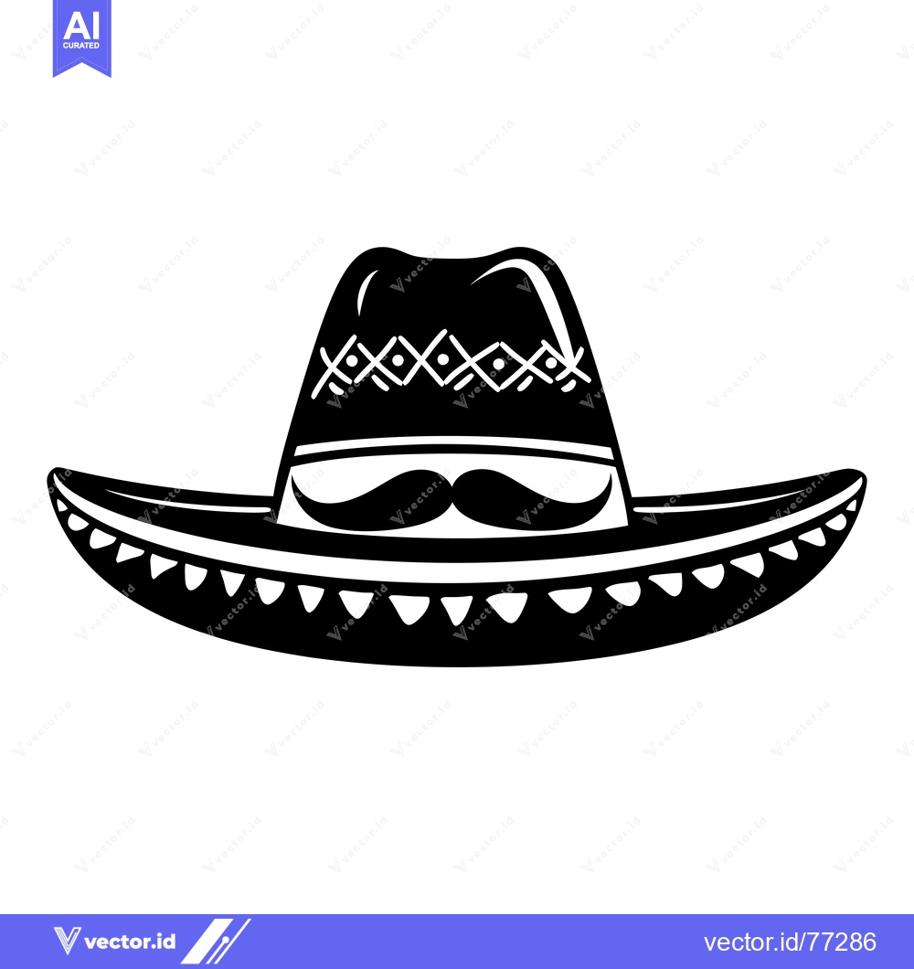 Premium Vector dari Black and White Illustration of a Sombrero with a Mustache