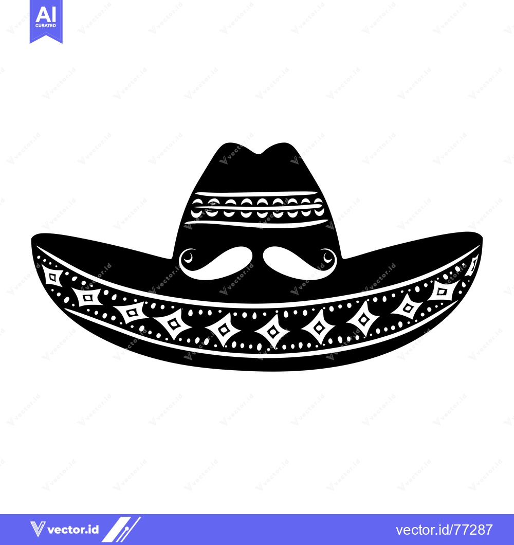 Premium Vector dari Black and White Silhouette of a Sombrero with Mustache