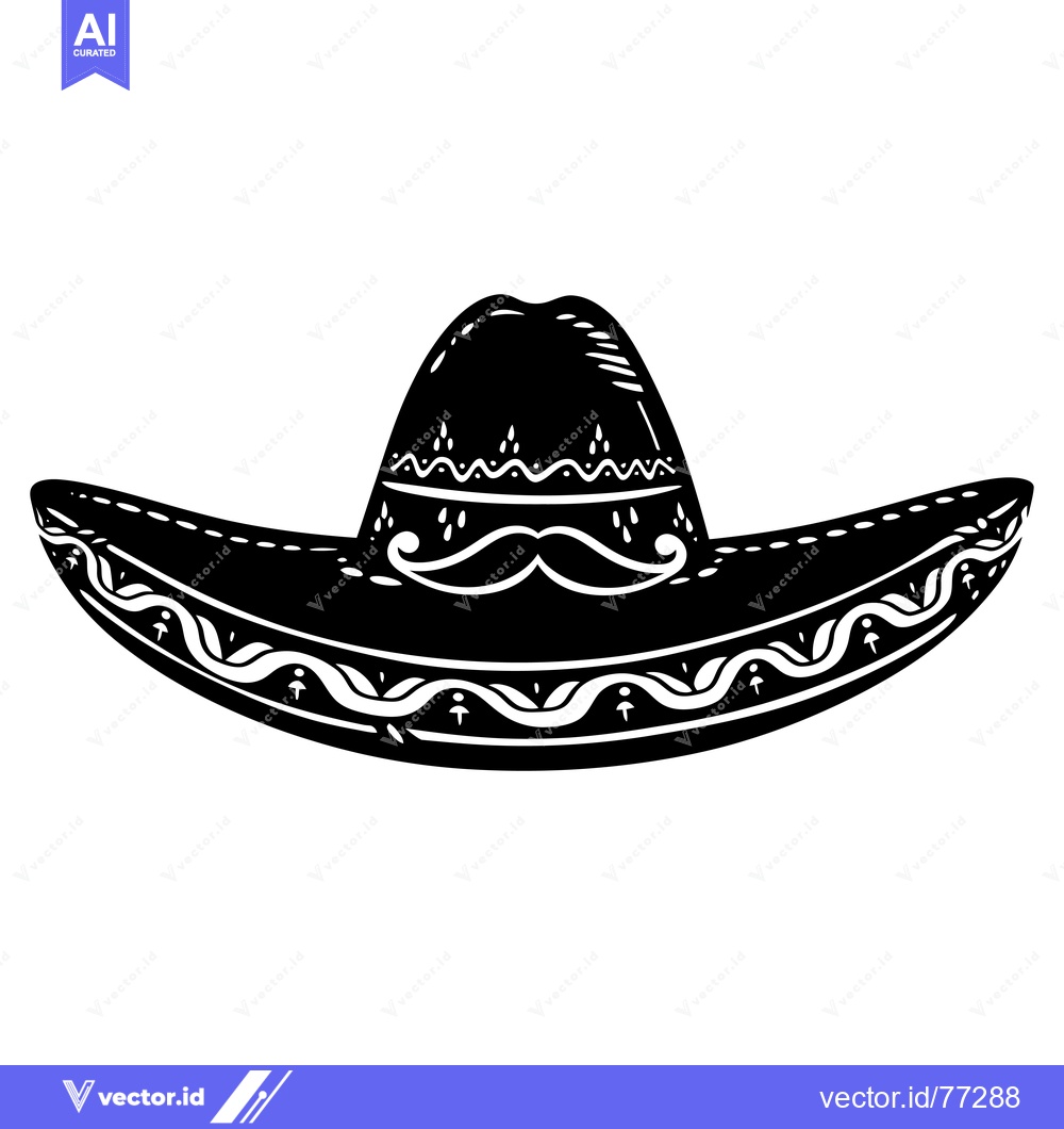 Premium Vector dari Black and White Illustration of a Sombrero with a Mustache