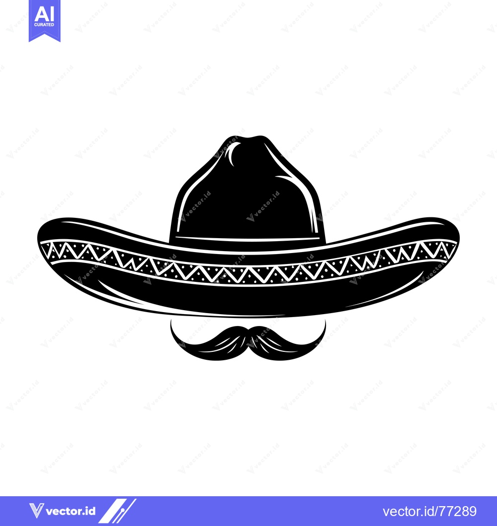 Premium Vector dari Black and White Silhouette of a Sombrero and Mustache
