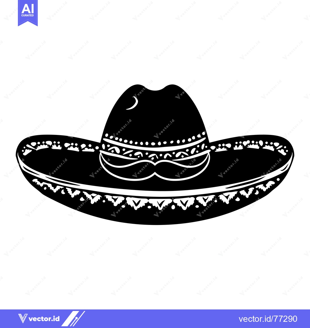 Premium Vector of Black and White Silhouette of a Sombrero with a Mustache