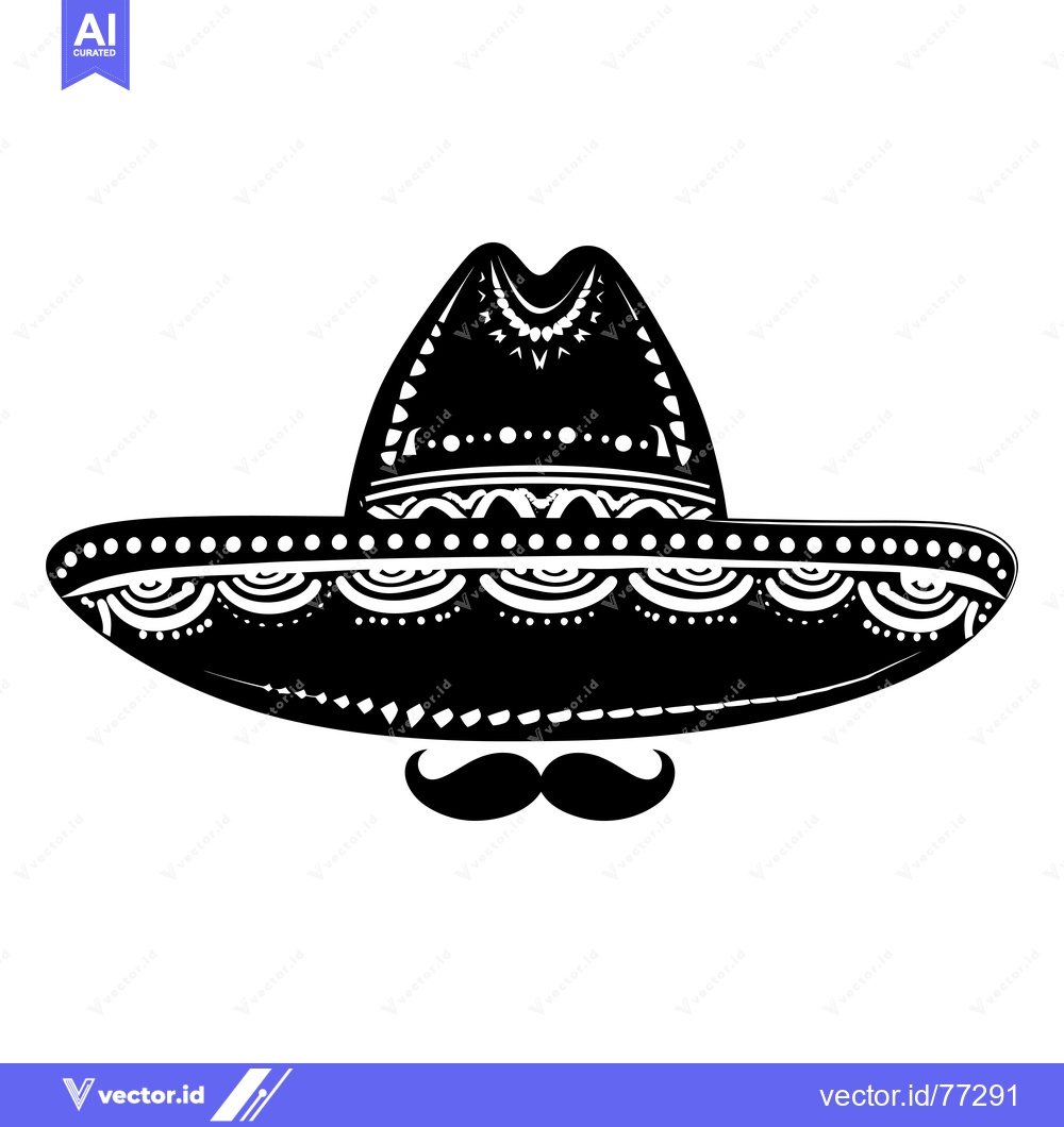 Premium Vector of Black and White Illustration of a Sombrero and Mustache