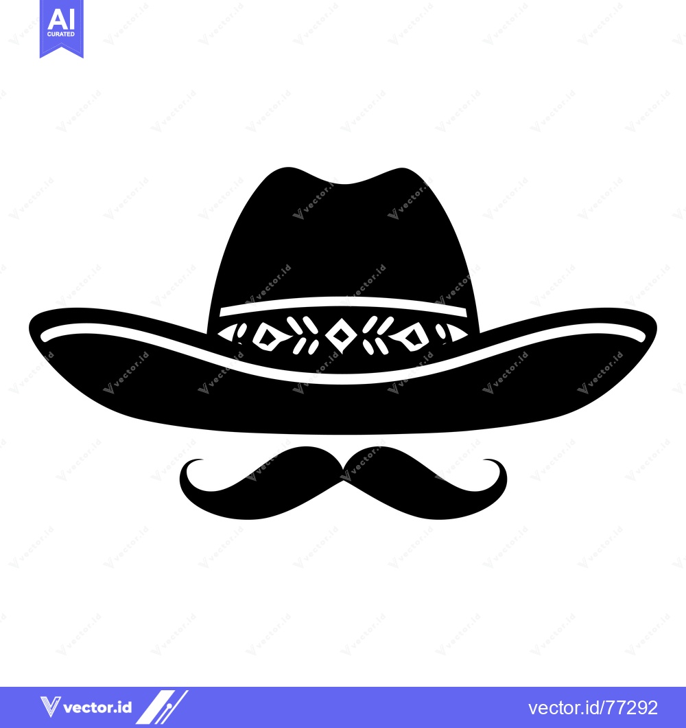 Premium Vector dari Black and White Silhouette of a Sombrero and Mustache
