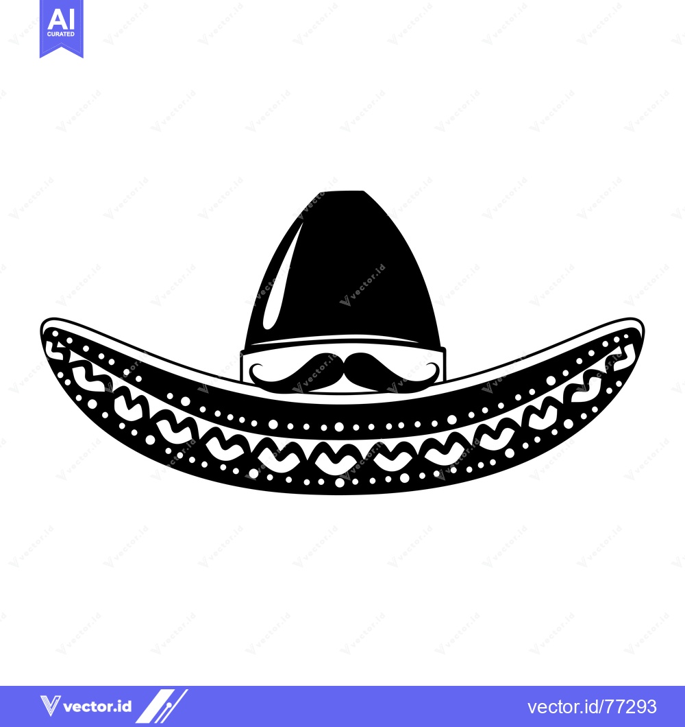 Premium Vector dari Black and White Illustration of a Sombrero with a Mustache