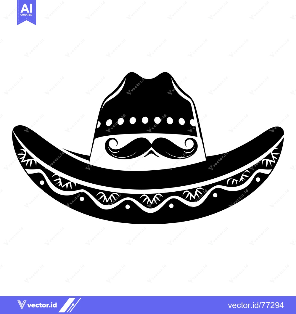 Premium Vector dari Black and White Illustration of a Sombrero with a Mustache
