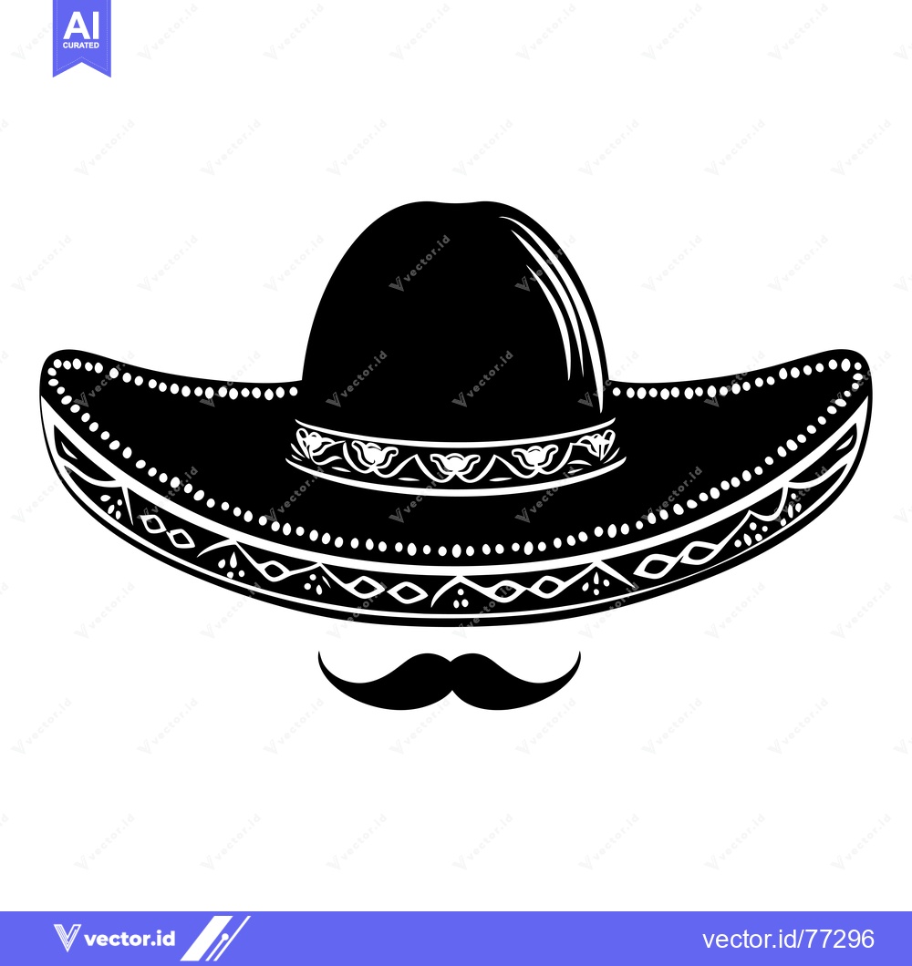 Premium Vector dari Black and White Silhouette of a Sombrero with Mustache