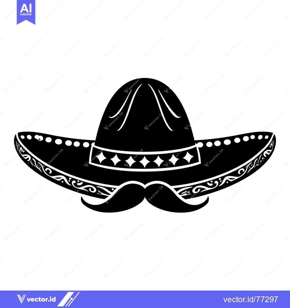 Premium Vector of Black and White Illustration of a Sombrero with Mustache