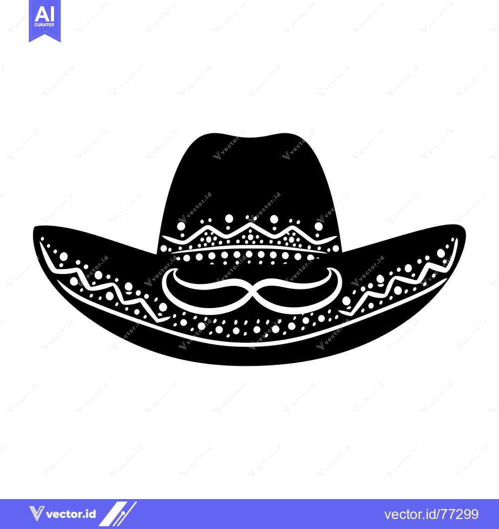 Premium Vector of Black and White Illustration of a Sombrero with Mustache