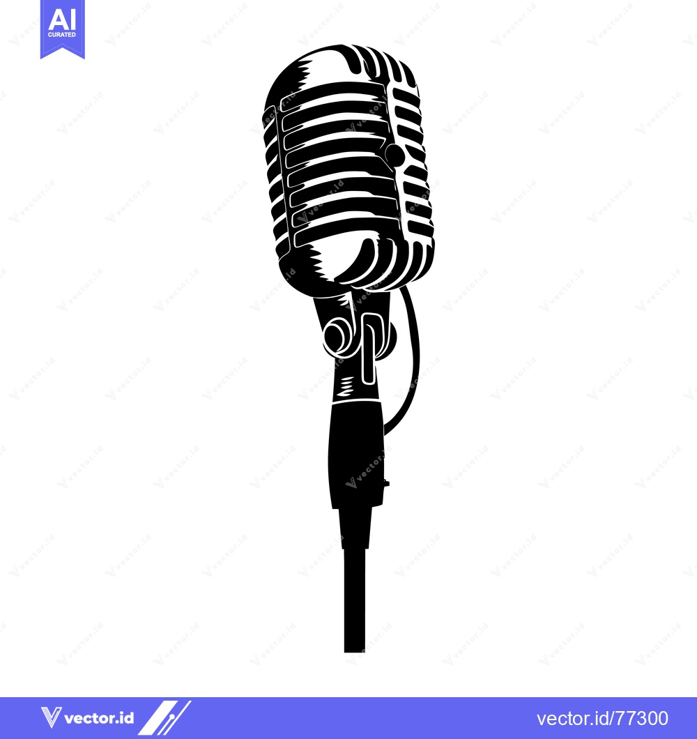 Premium Vector dari Black and White Illustration of a Vintage Microphone