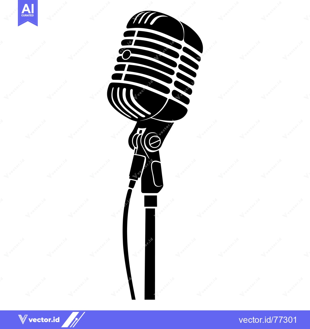 Premium Vector dari Retro Microphone on a Stand with a Cable