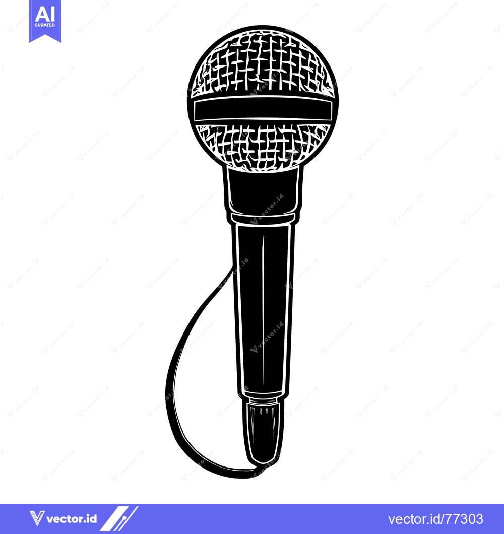 Premium Vector dari Black and white illustration of a microphone with a wire