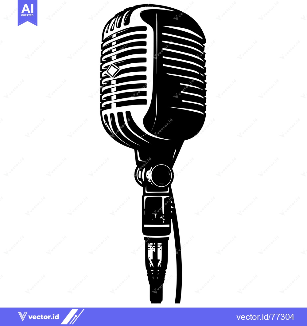 Premium Vector of Vintage Retro Microphone with Grille and Stand