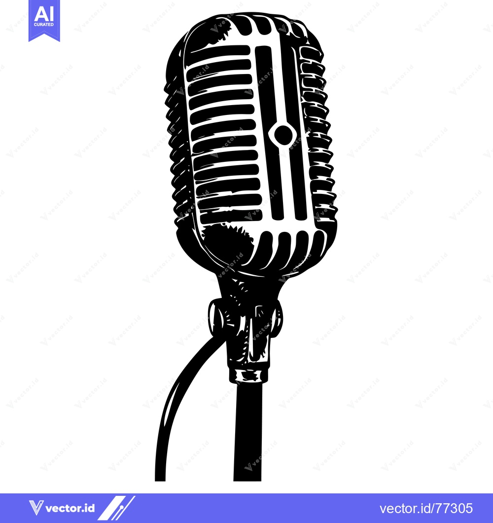 Premium Vector dari A Black and White Illustration of a Vintage Microphone