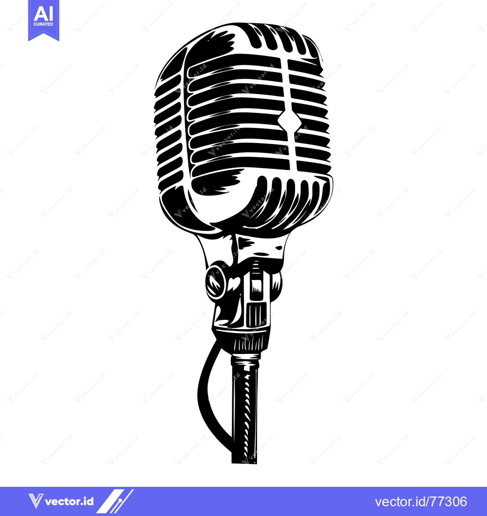 Premium Vector of Black and White Illustration of a Vintage Microphone