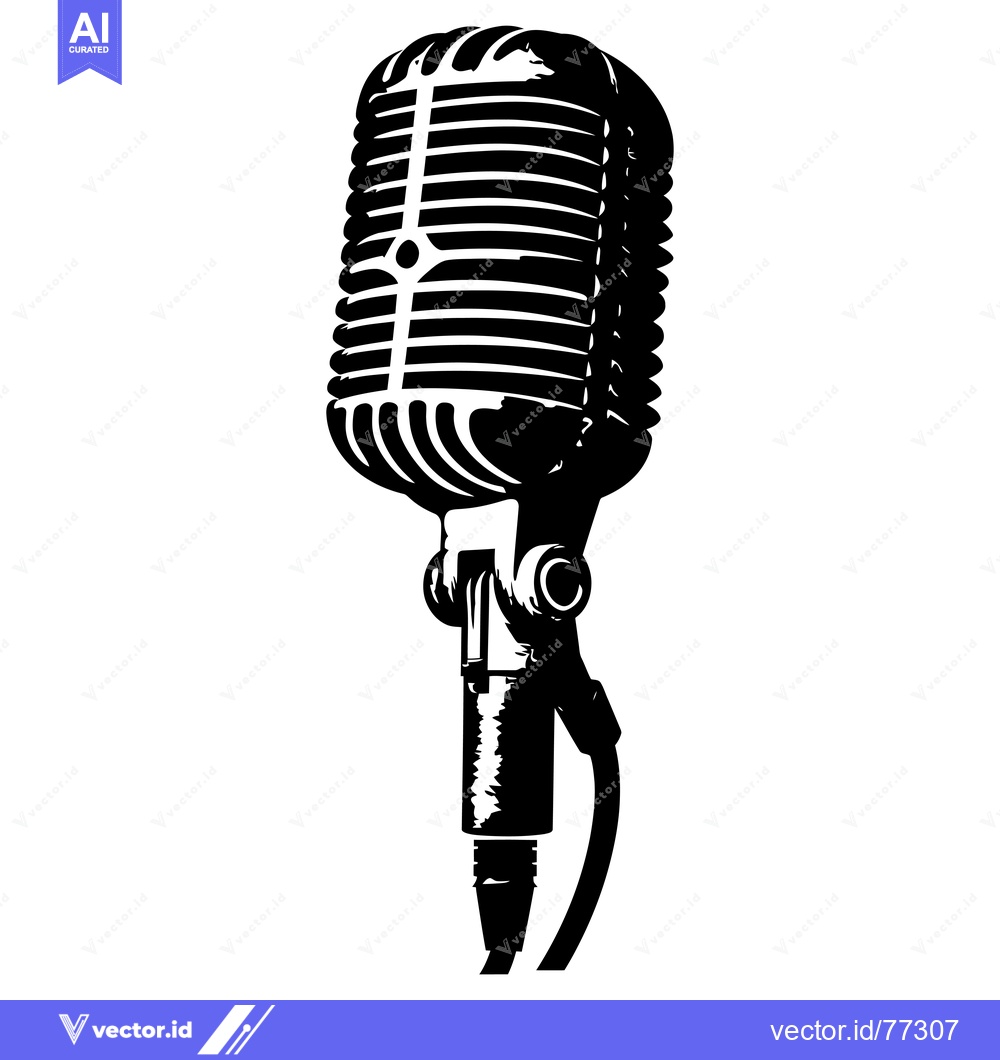 Premium Vector of Black and White Silhouette of a Vintage Microphone