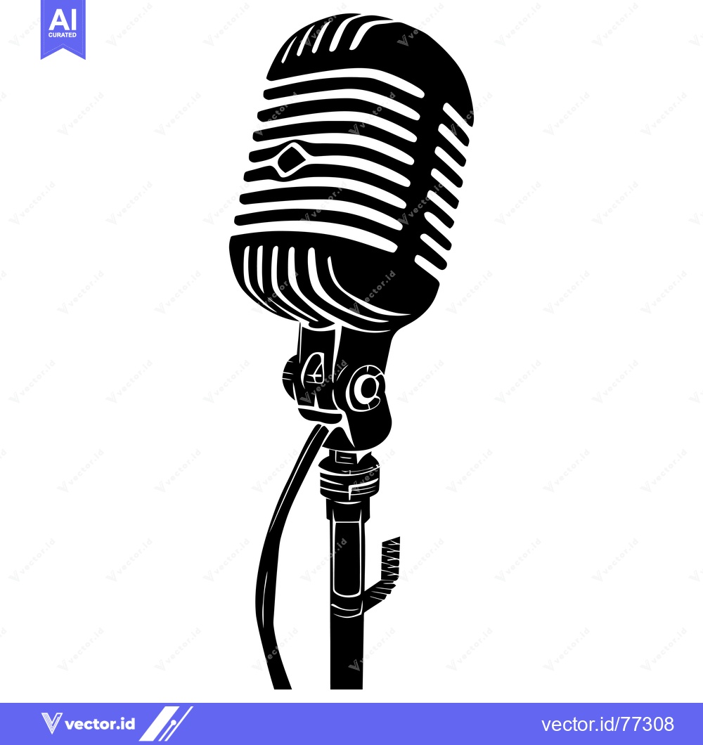 Premium Vector dari Black and White Silhouette of a Vintage Microphone