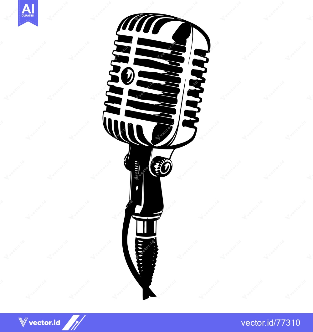 Premium Vector dari Black and White Illustration of a Vintage Microphone