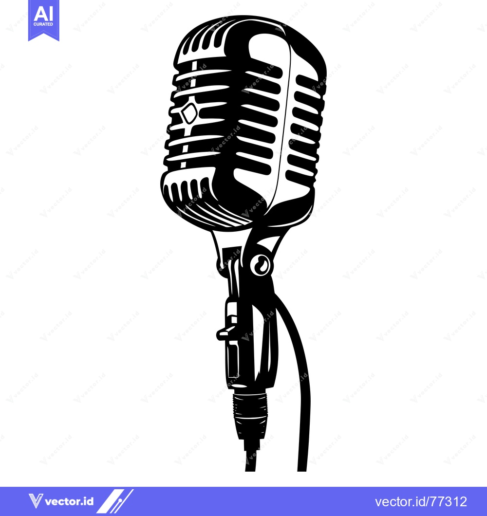 Premium Vector of Black and White Illustration of a Vintage Microphone
