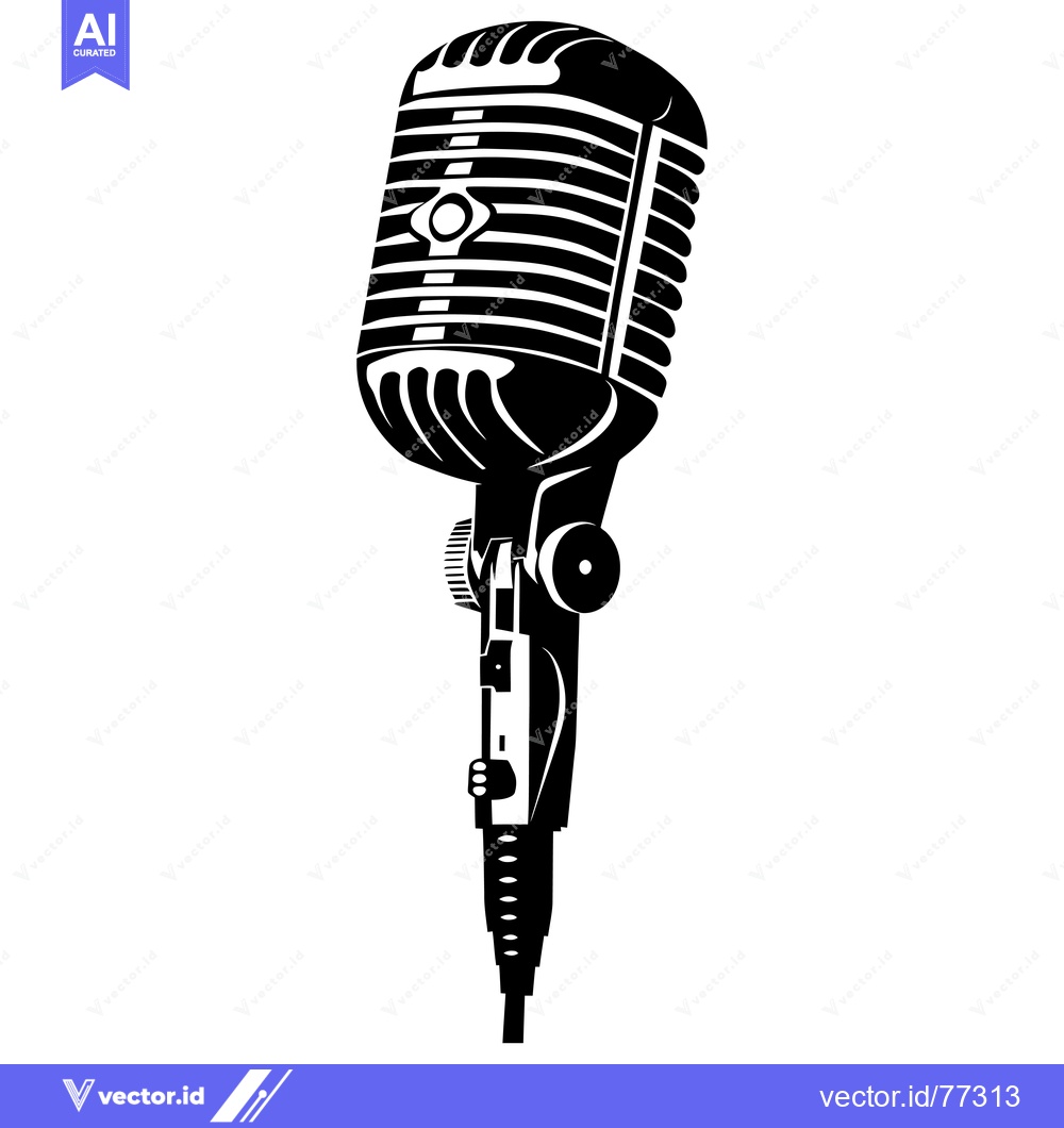 Premium Vector of Vintage Microphone in Black and White Silhouette