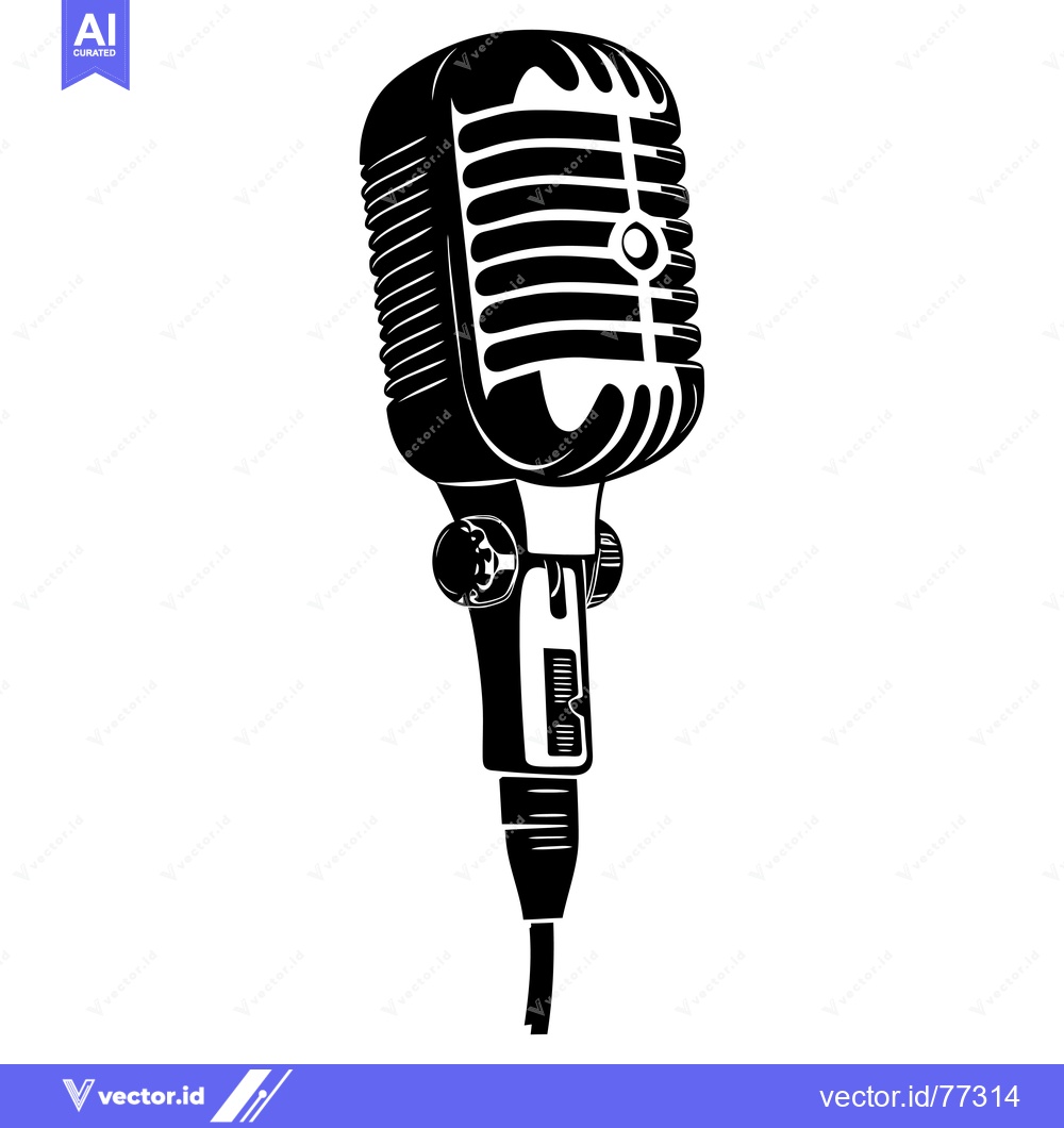 Premium Vector of Black and White Illustration of a Vintage Microphone